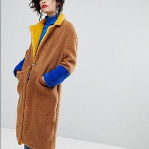 Mango Colorblock (Blue/Mustard/Camel) Teddy Coat